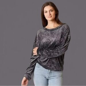 WE THE FREE Velvet Crushed Long Sleeve Top Charcoal Gray Women's Size Small (S)